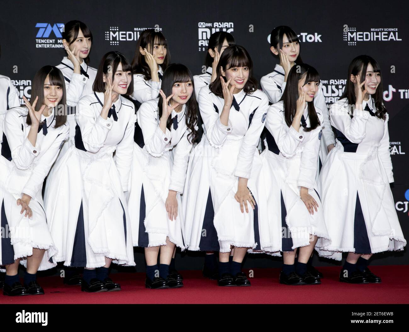 Japanese J-Pop girl group Hiragana Keyakizaka46, attend a
