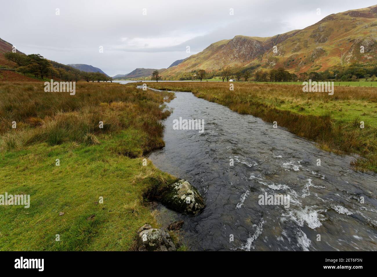 Warnscale Beck and distant Lake Buttermere Cumbria Stock Photo