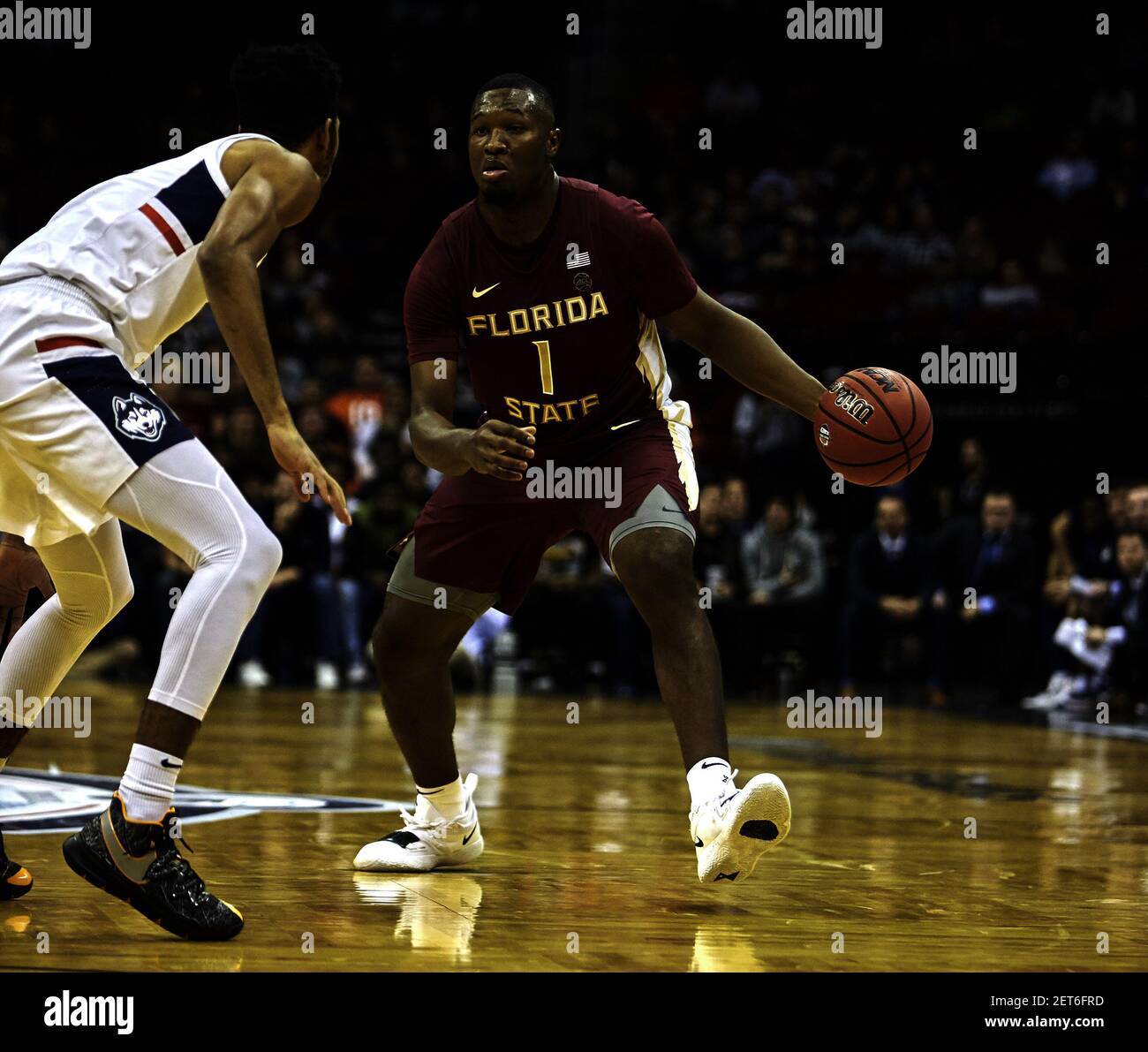 December 8, 2018 - Newark, New Jersey, U.S. - Florida State Seminoles forward Raiquan Gray (1) during the Never Forget Tribute Classic between the Florida State Seminoles and the UConn Huskies at the Prudential Center in Newark, New Jersey. Florida State defeated UConn 82-71. Duncan Williams/(Photo by Duncan Williams/CSM/Sipa USA) Stock Photo