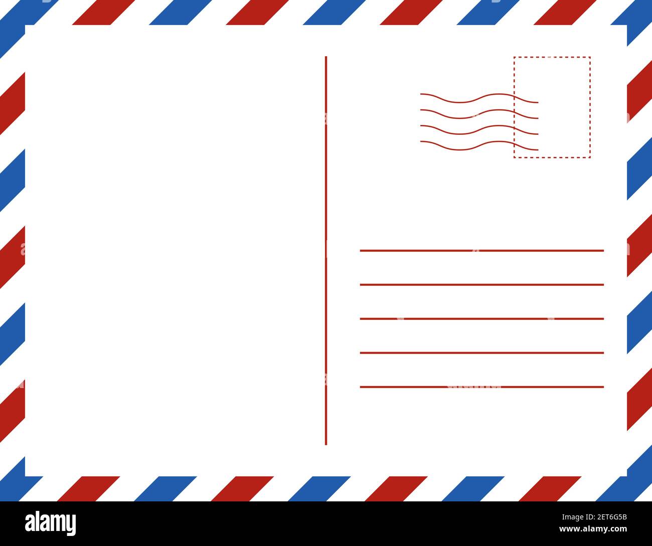 Empty postcard. Retro postal card letter. Vector vintage airmail