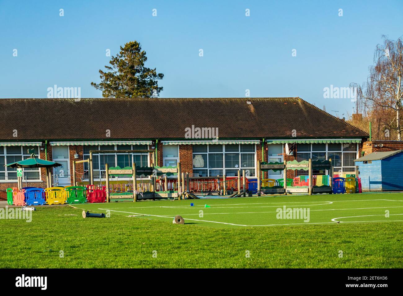Junior school playground & infant school playing fields at Dollis Primary School, London, U.K. Stock Photo