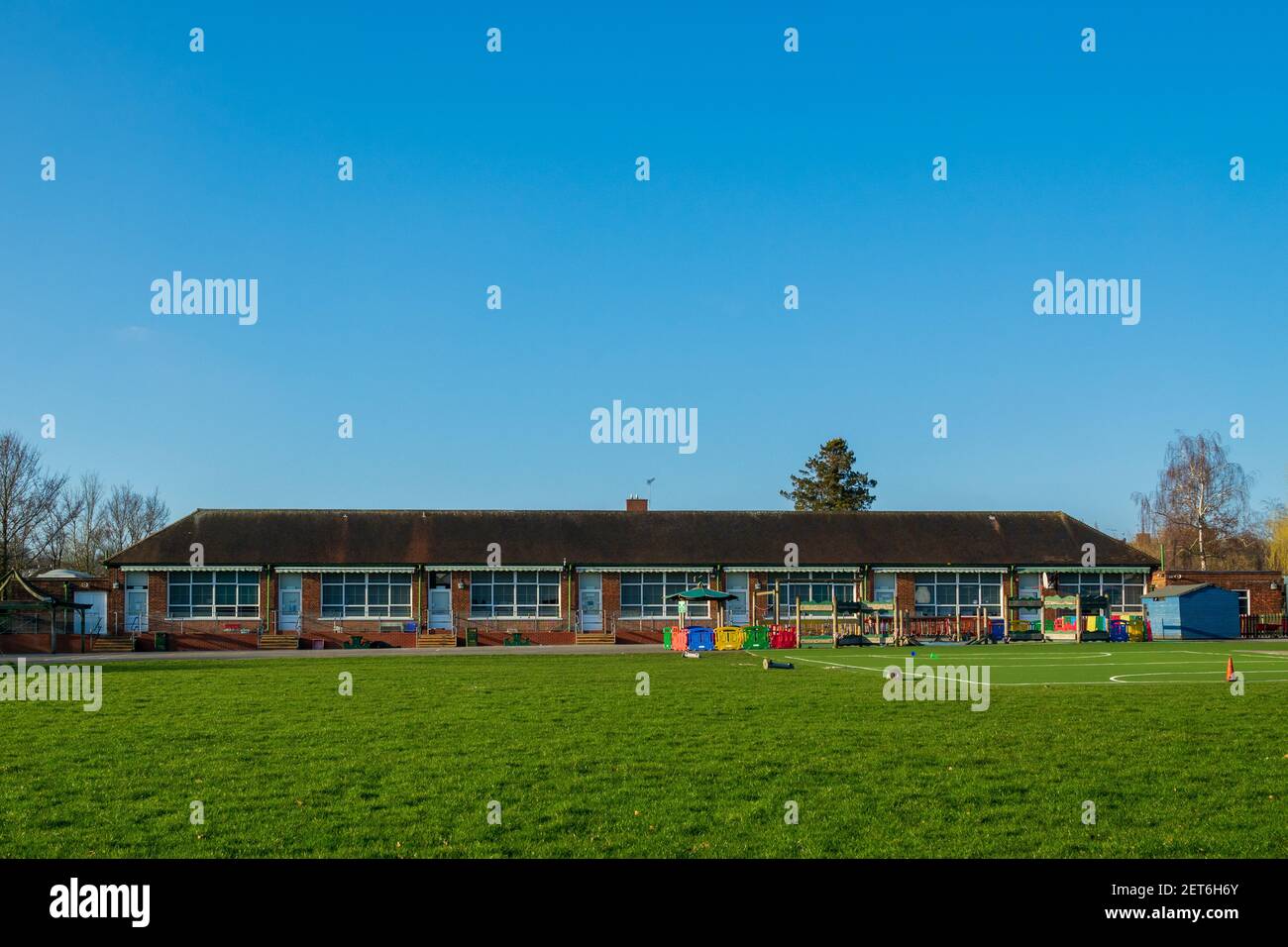 Junior school playground & infant school playing fields at Dollis Primary School, London, U.K. Stock Photo