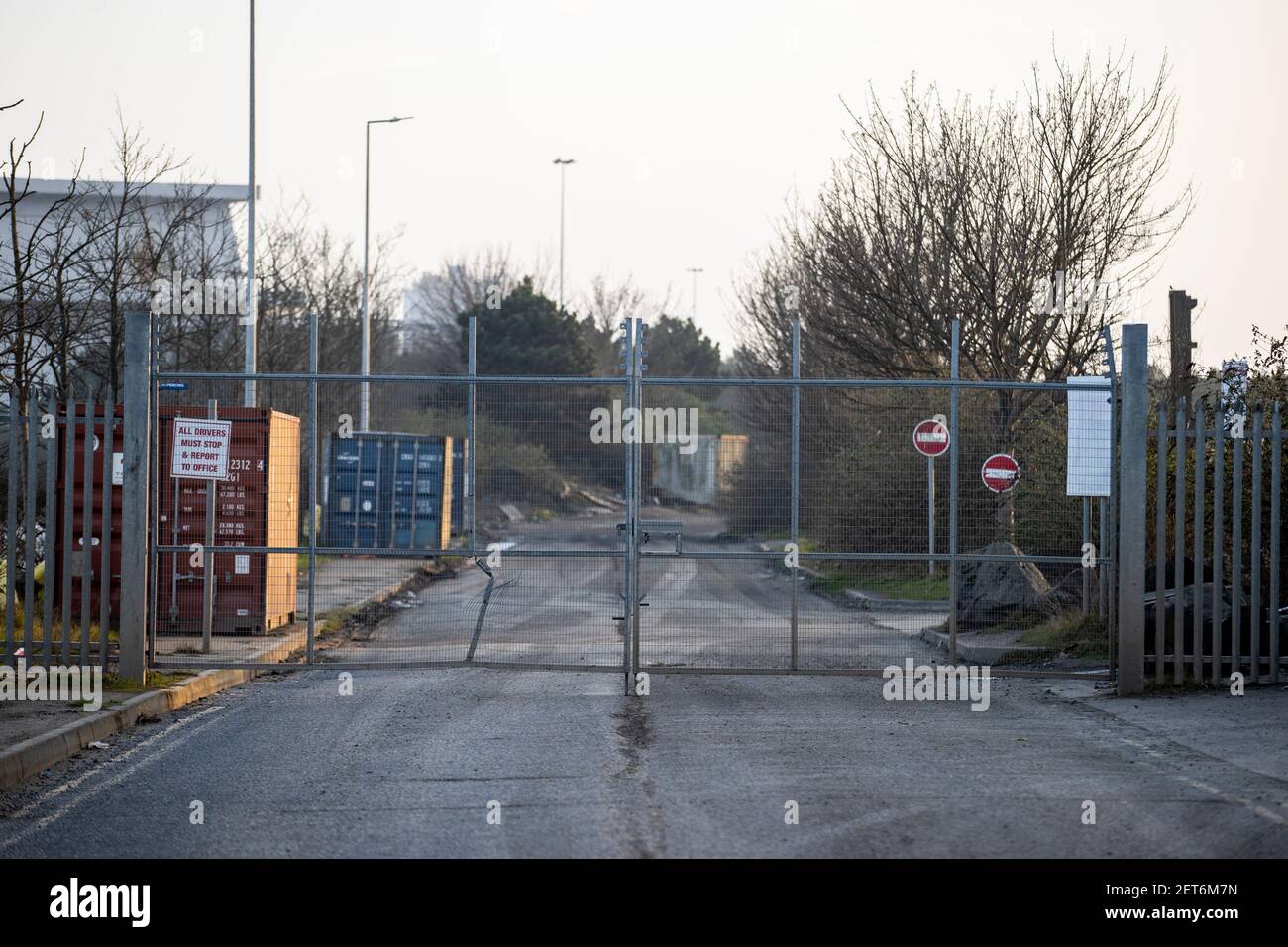 Gates at a site on Dargan Drive at Belfast Harbour Port, where Stormont