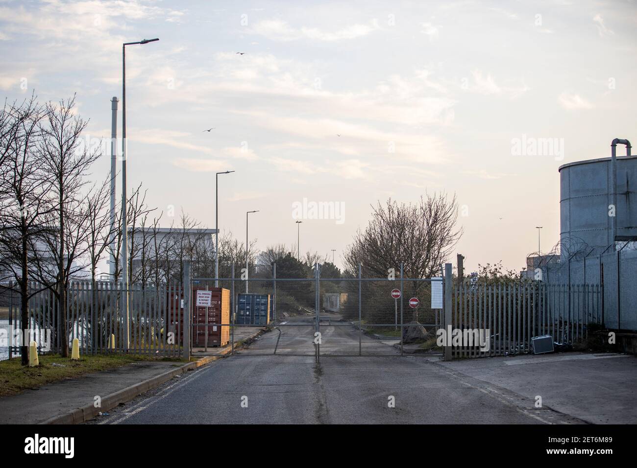 Gates at a site on Dargan Drive at Belfast Harbour Port, where Stormont