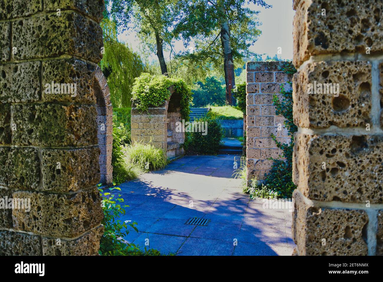Brick walls in Enzauenpark Pforzheim, Germany Stock Photo