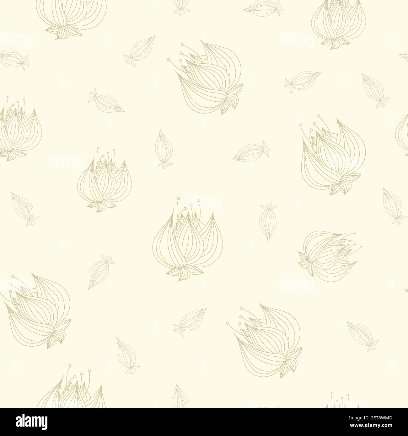 Outlined lotus flowers and buds falling seamless pattern Stock Vector