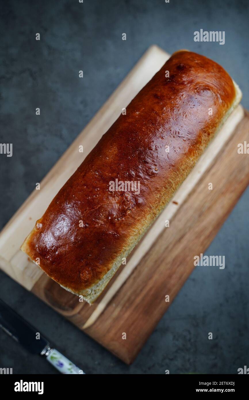 Homemade Brioche bread Pullman Sandwich loaf, selective focus Stock
