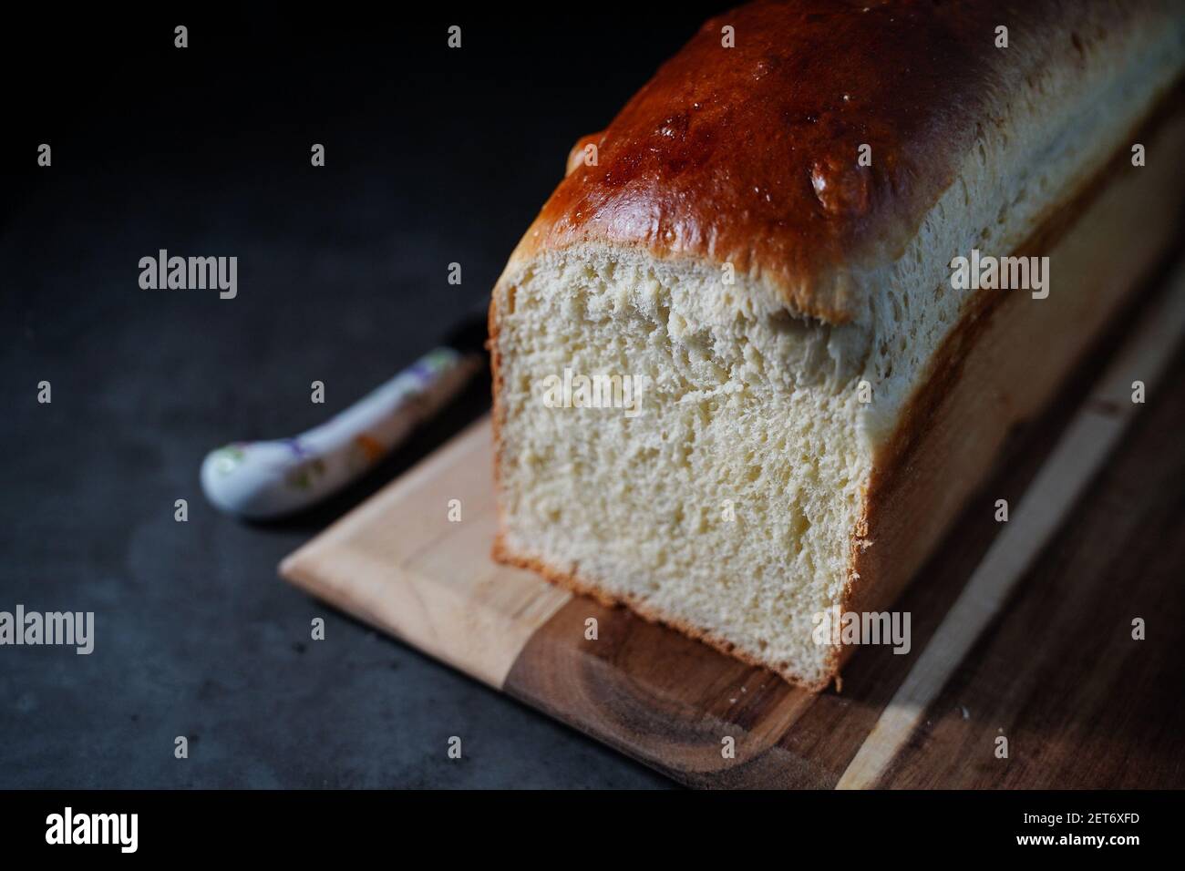Homemade Brioche bread Pullman Sandwich loaf, selective focus Stock