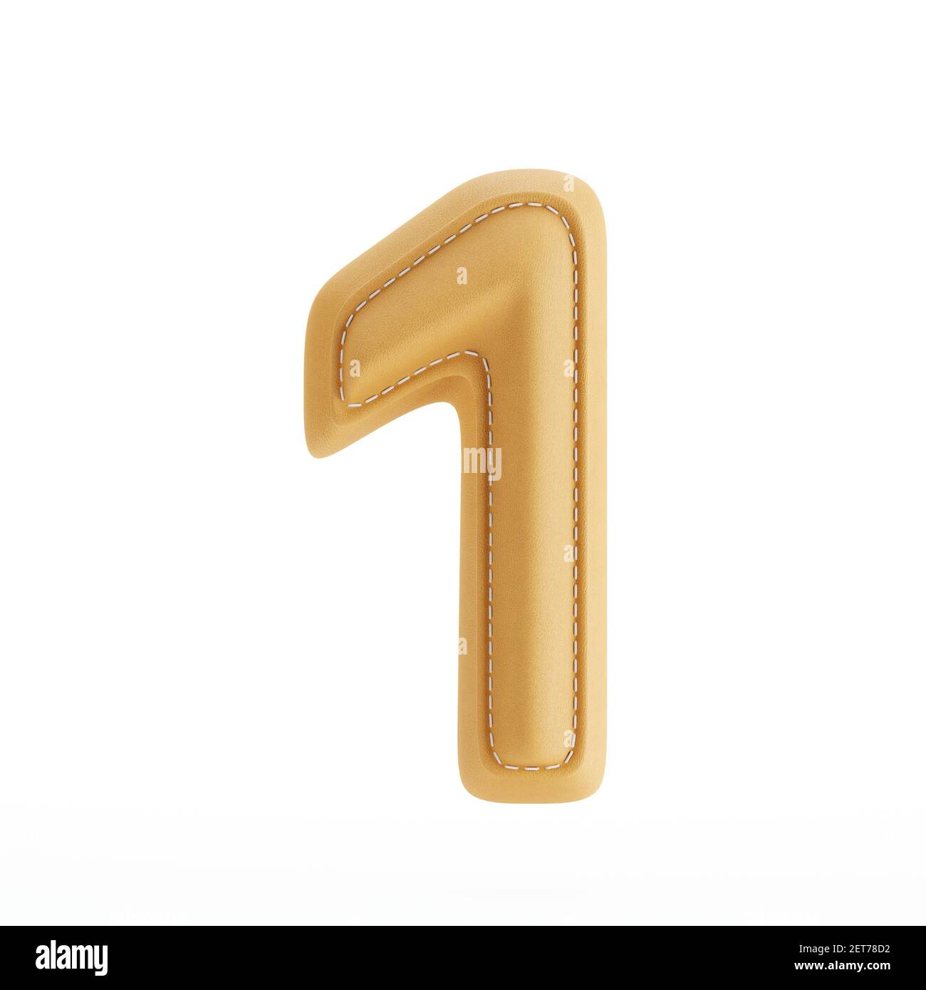 Digit number alphabet yellow leather skin texture letter one 1. 3d rendering illustration Stock Photo