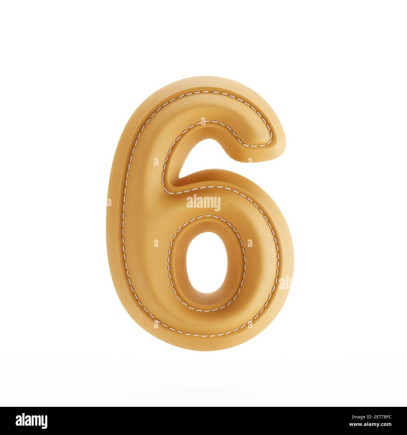 Digit number alphabet yellow leather skin texture letter six 6. 3d rendering illustration Stock Photo