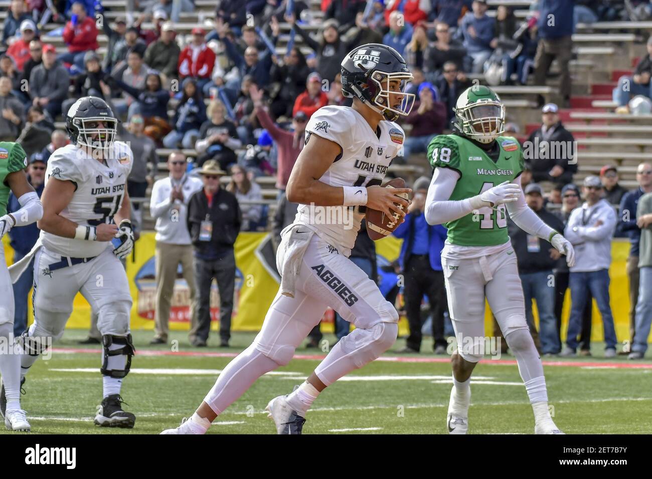 Dec 15, 2018:Utah State Aggies quarterback Jordan Love (10) runs in for a  touchdown in first half of the The 13th Annual New Mexico Bowl between  North Texas Mean Green and Utah