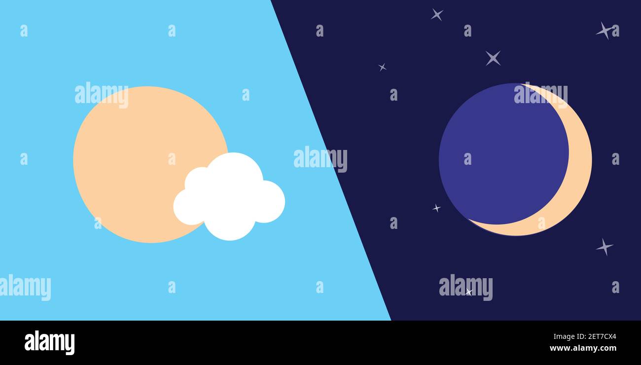 Day with clouds and night with stars. Dark and bright modes. Vector Stock Vector