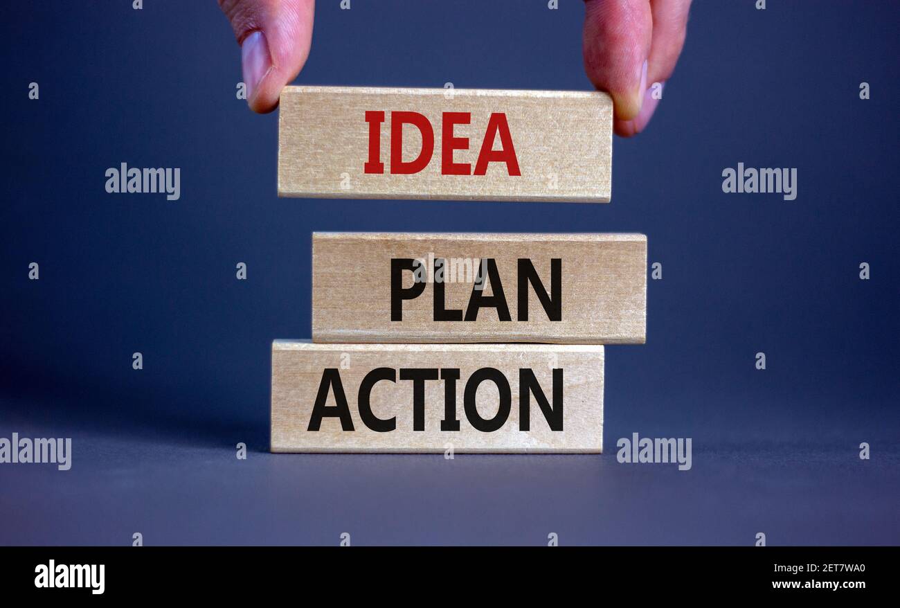 Idea, Plan, Action Symbol. Wooden Blocks Form The Words 'Idea, Plan ...