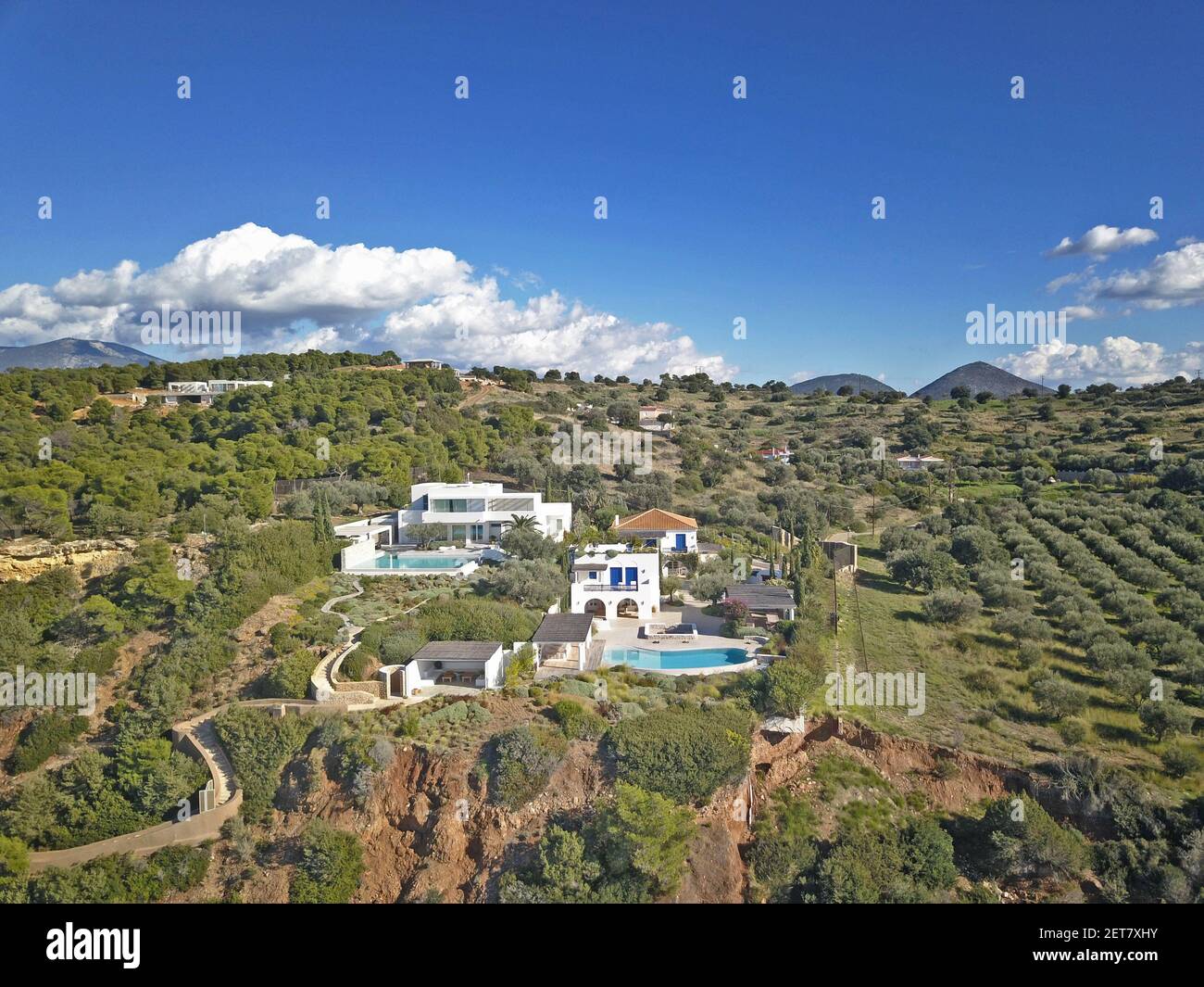 Greek holiday villa of aprox 4.5 million euro of Dutch King  Willem-Alexander and Queen Maxima in Kranidi, Doroufi at the gulf of  Argolis in Greece on December 21, 2018. The villa is