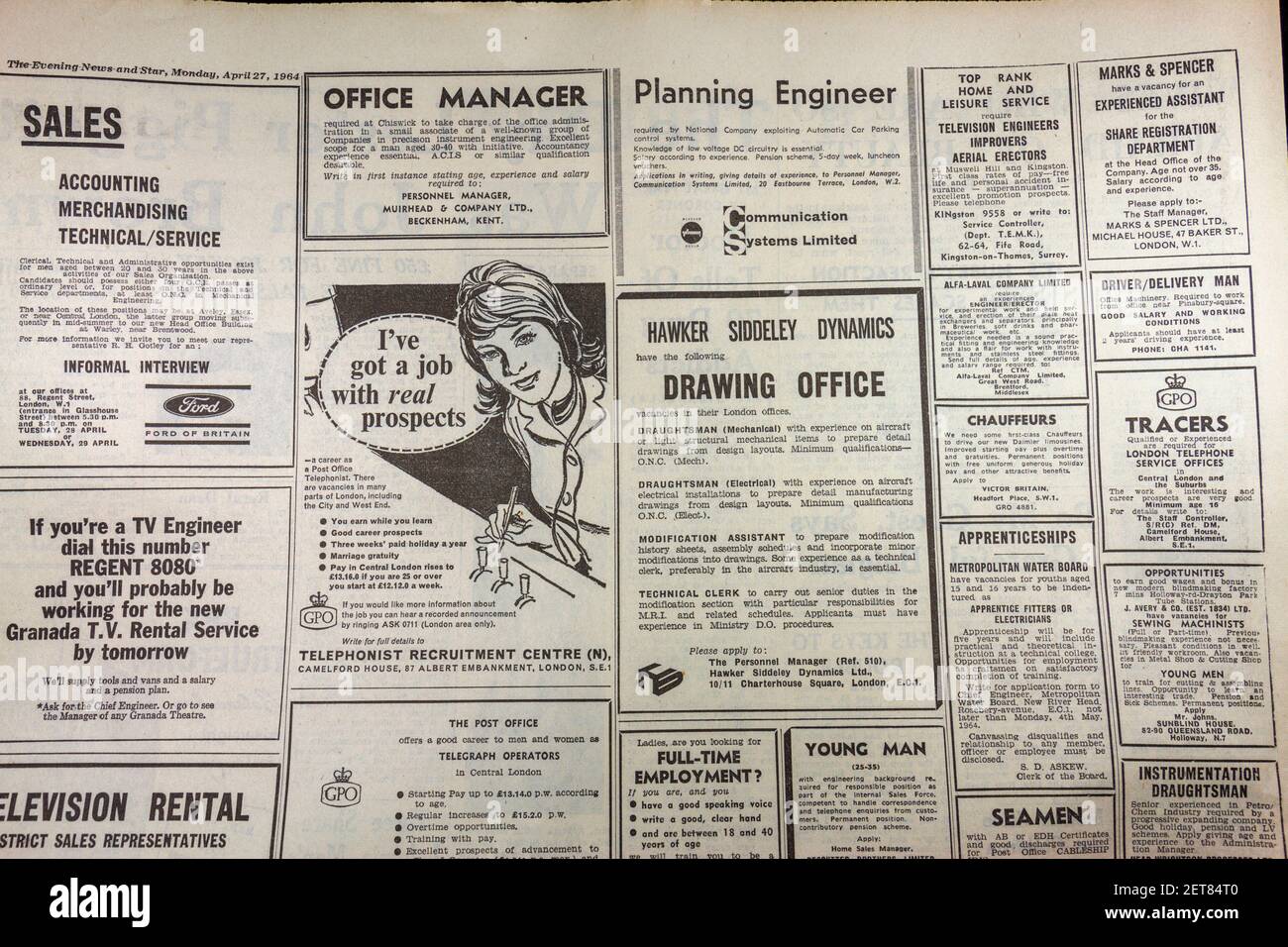 General view of job adverts in The Evening News newspaper (Monday 