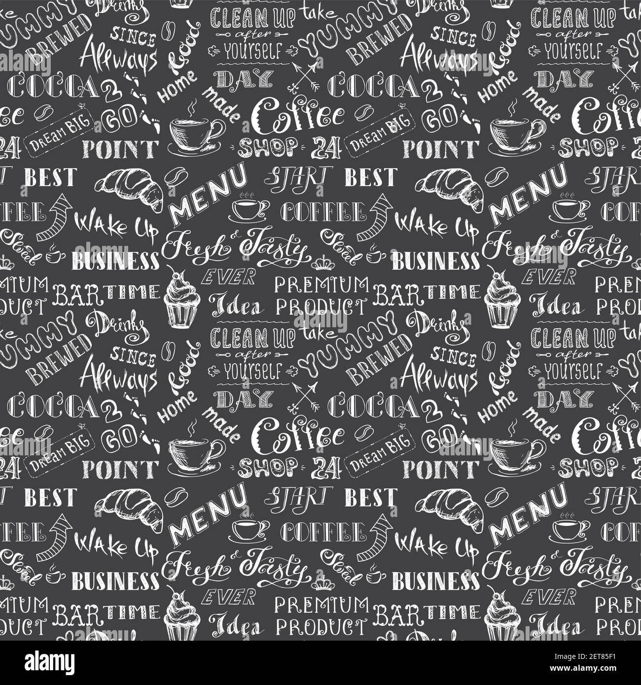 Seamless pattern background with coffee sign and letters,hand drawn on ...