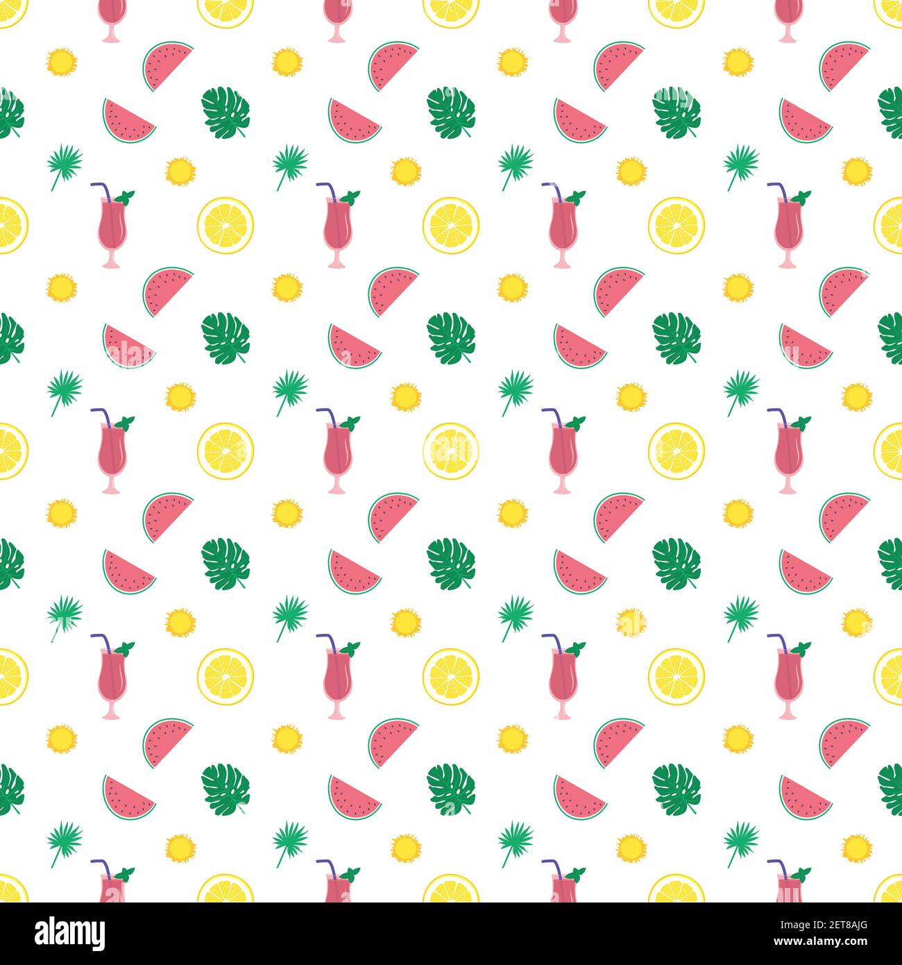 Cute bright seamless summer pattern with watermelons, lemon, cactus ...