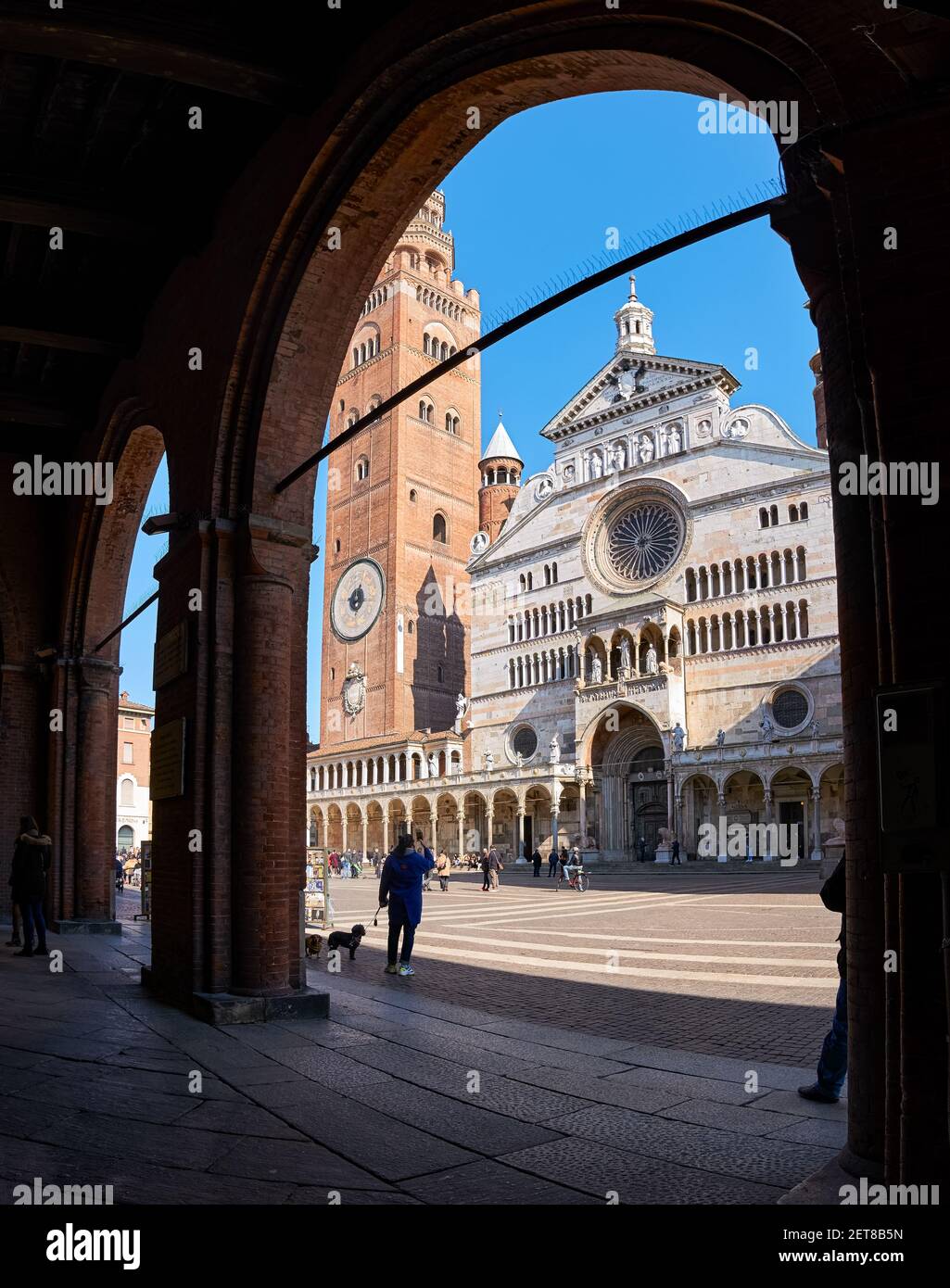 Ancient Cathedral of Cremona with famous Torrazzo bell tower at
