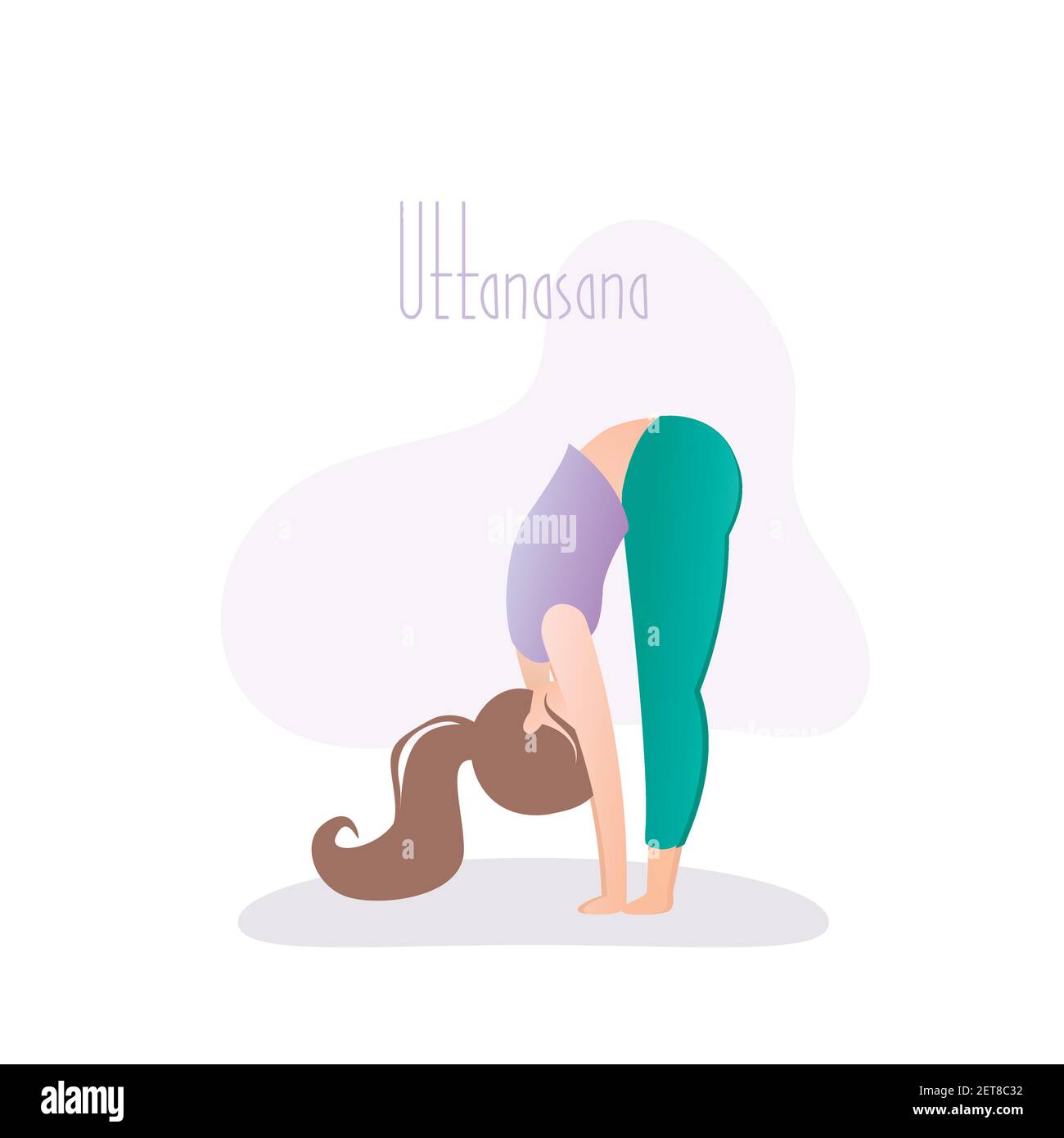 Girl standing in yoga pose, Standing Forward Bend pose or uttanasana asana in hatha yoga,vector illustration in trendy style Stock Vector