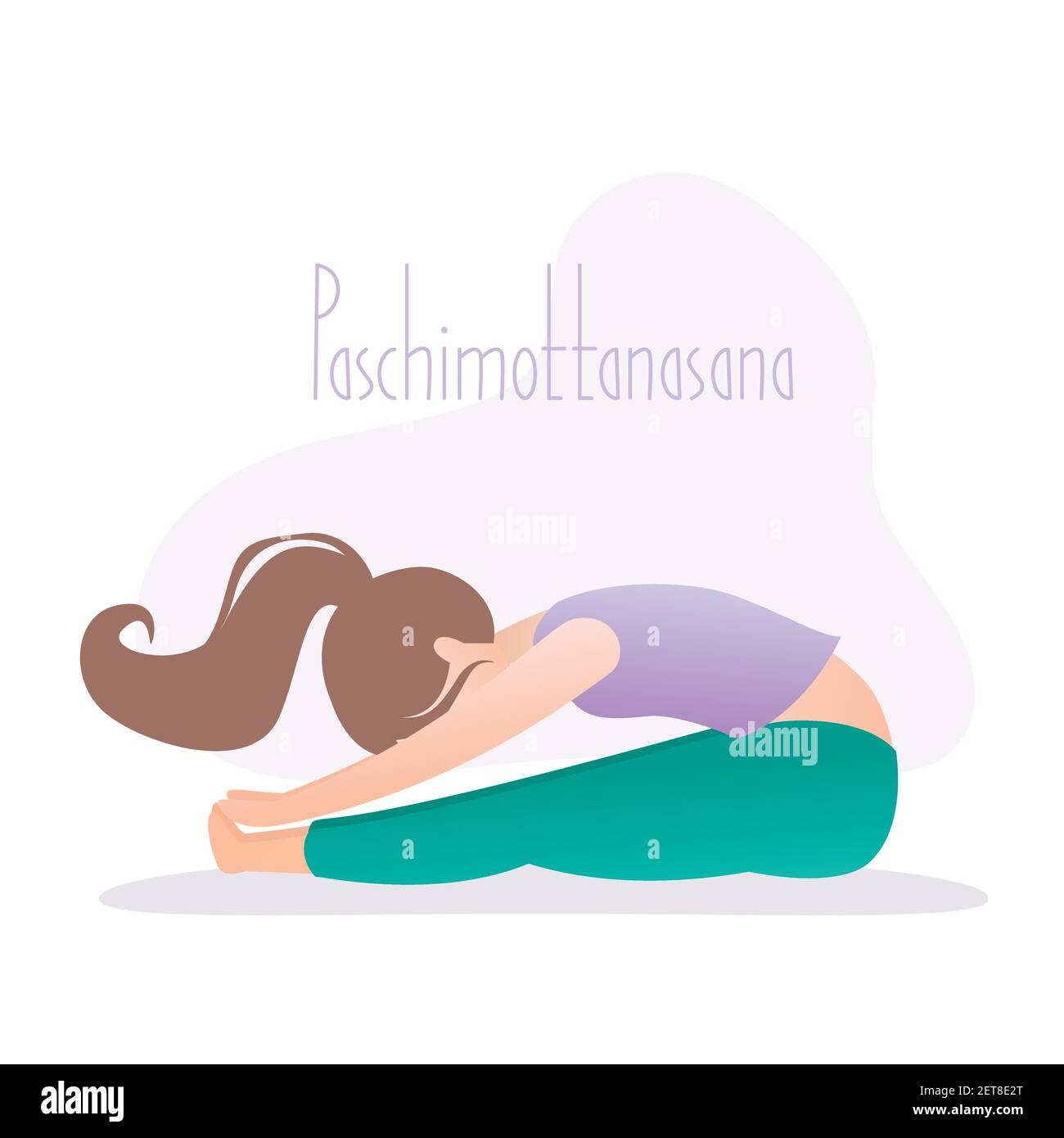Girl doing yoga pose, Paschimottanasana Seated Forward Bend, or Intense Dorsal Stretch is an asana in hatha yoga,vector illustration in trendy style Stock Vector