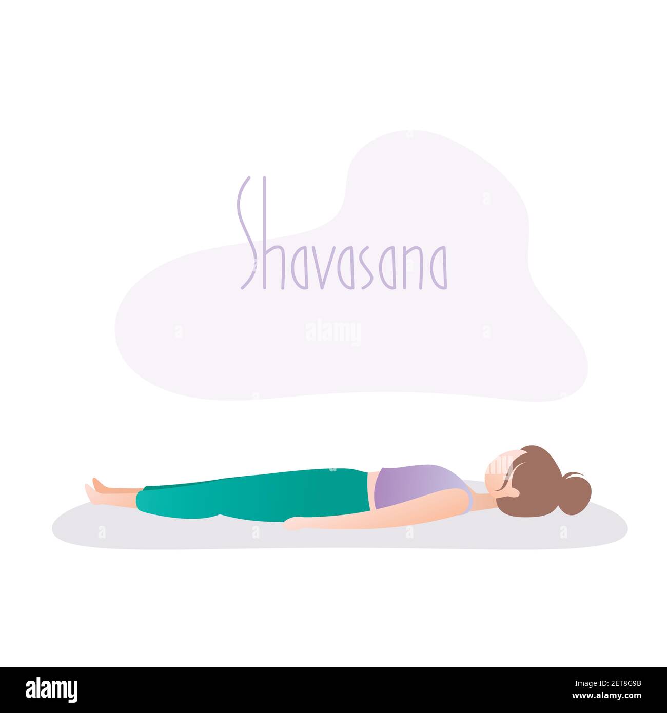 Girl doing yoga pose,Corpse Pose or Shavasana asana in hatha yoga,vector illustration in trendy style Stock Vector