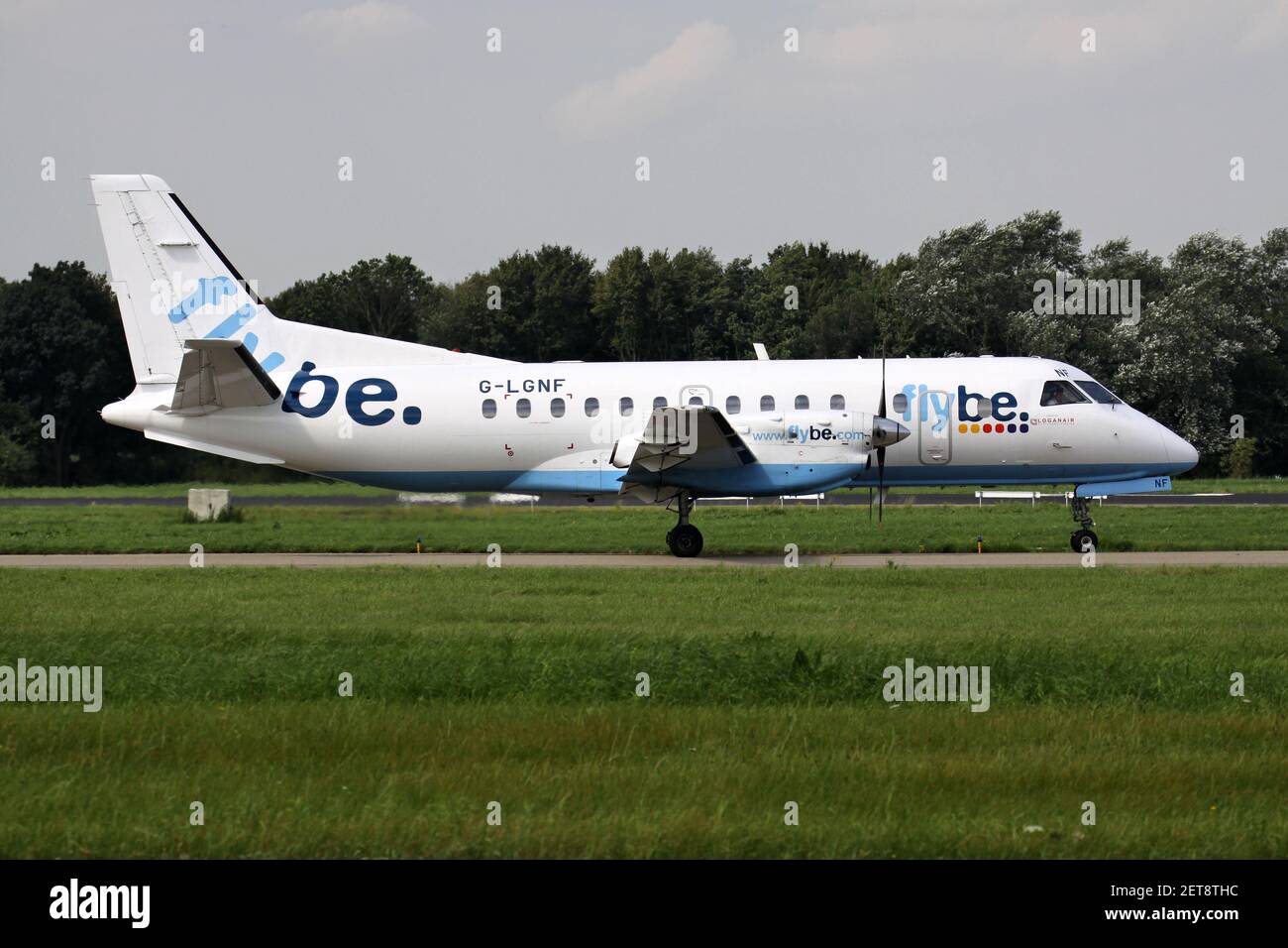 Loganair Saab 340 in flybe livery with registration G-LGNF on taxiway at Rotterdam The Hague Airport. Stock Photo