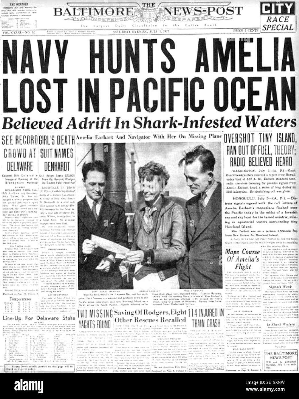 AMELIA EAHART (1897-1937) American aviation pioneer and her navigator Fred Noonan disappeared over the central Pacific in July 1937. Stock Photo