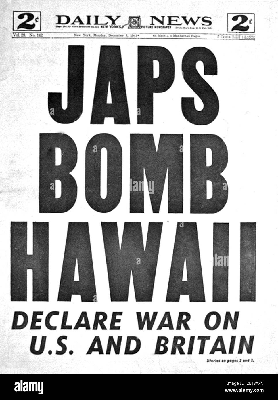 ATTACK ON PEARL HARBOUR on Aahu, Hawaii, 7 December 1941, as reported in the American press. Stock Photo