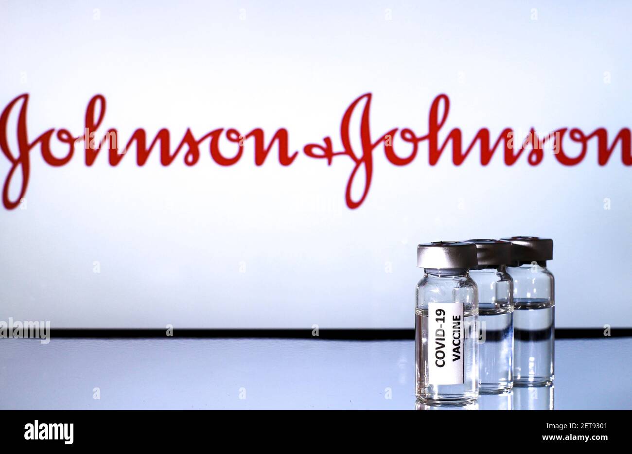 Madrid, Spain February 23, 2021 Glass vials with covid19 vaccine on