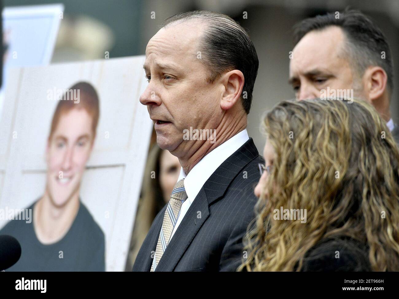 Jim Piazza Speaks About The Importance Of Passing The Anti Hazing Legislation Named After His Son Timothy Piazza Outside Of The Centre County Courthouse On March 23 18 In Bellefonte Pa Photo By