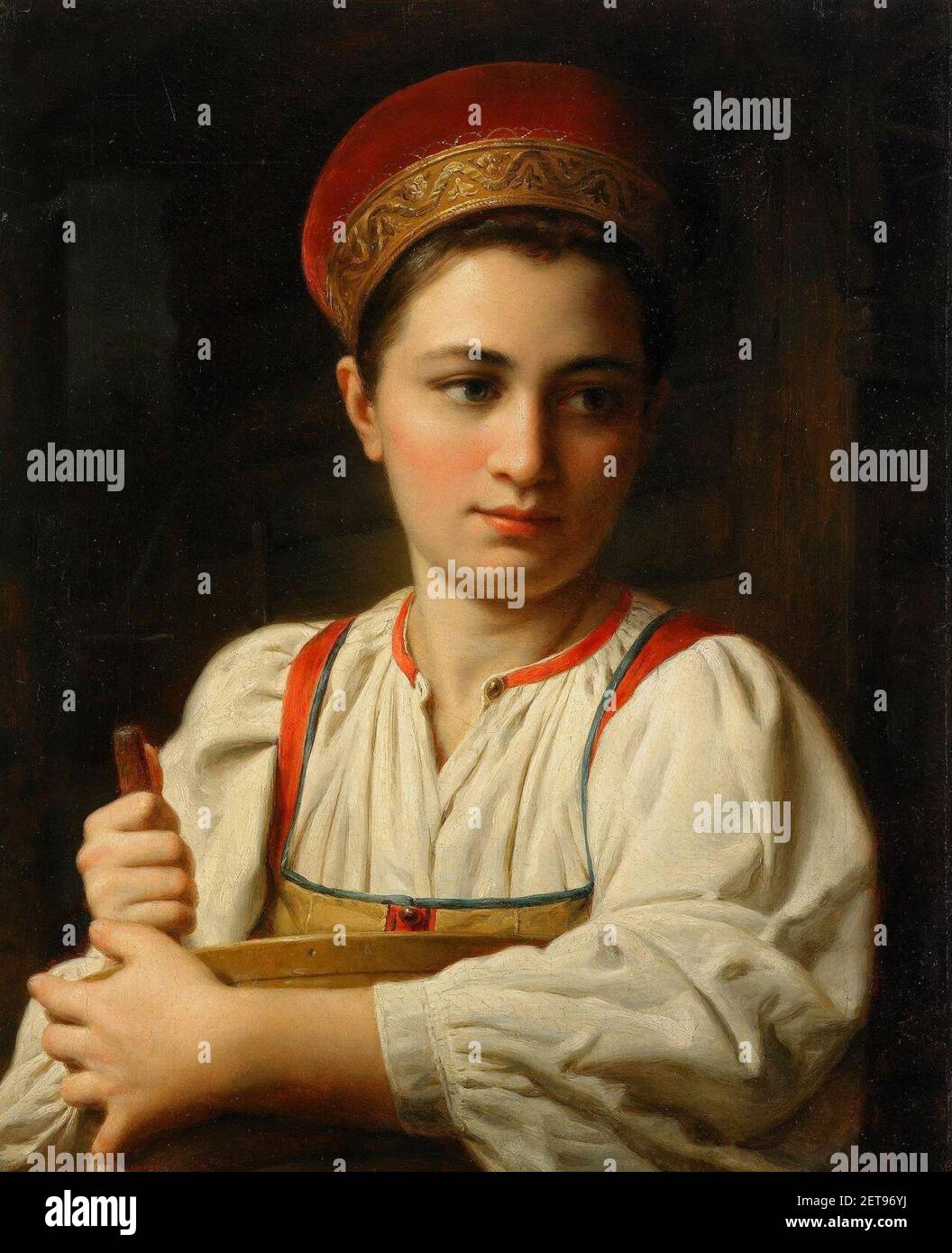 Peasant girl by anonimous (Russia, 19 c., priv.coll.). Stock Photo