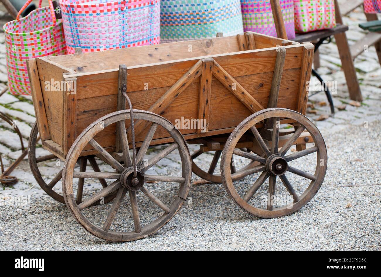 Antique wooden wheelbarrow on a farm Stock Photo Alamy