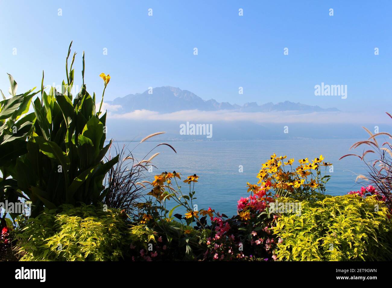 Montreux view of the Geneva lake Stock Photo