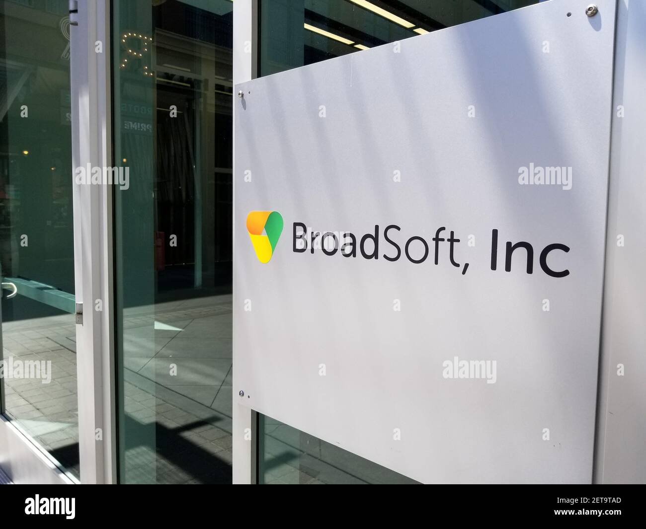 Sign on facade at headquarters of software company Broadsoft, in the ...
