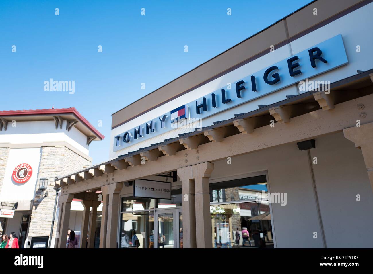 Facade with at Tommy Hilfiger outlet store in the San Francisco Premium Outlets, shopping mall in California, October 16, 2018. (Photo by Smith USA Stock Photo - Alamy