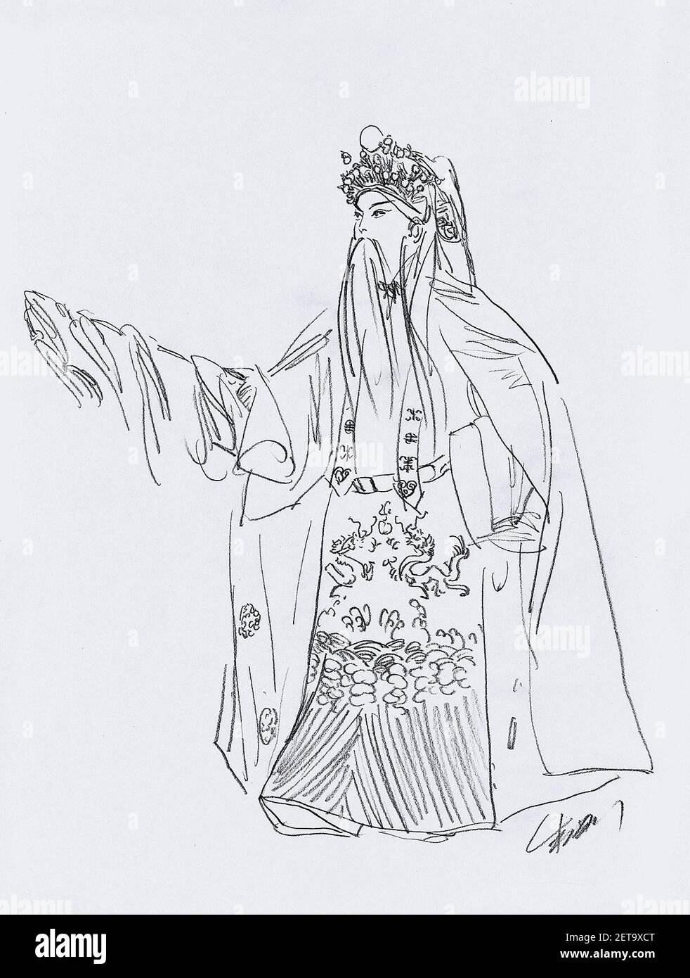 Undated and unlocated photo: Pencil drawing, Mount Wutai by Zhu