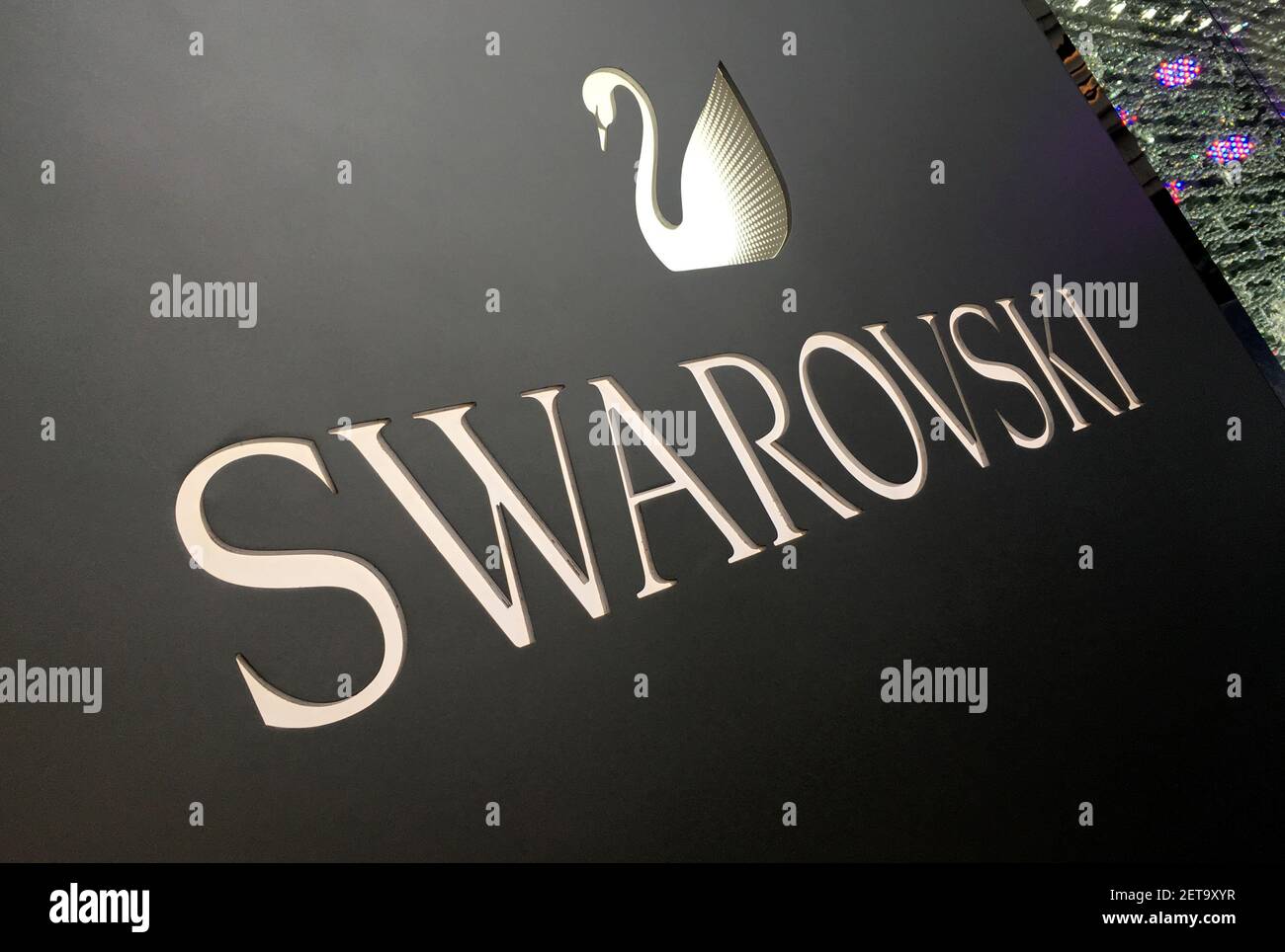 FILE--In this unlocated photo, the logo of Swarovski is seen, 27 December  2018. As Austrian producer of glass Swarovski celebrates its 125th  anniversary, there's little cause for jubilation. Revenue is set to