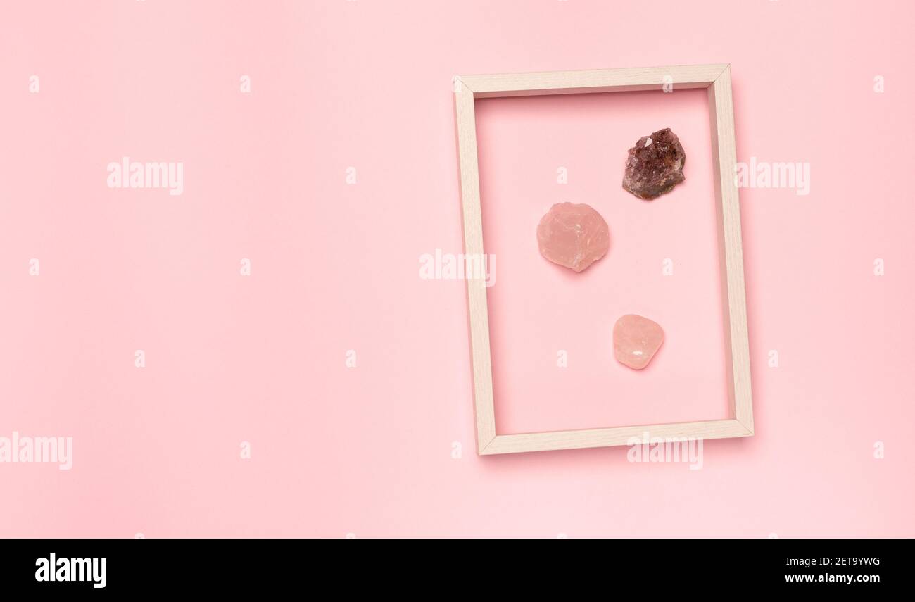 creative minimal layer with frame and ornamental stones Stock Photo
