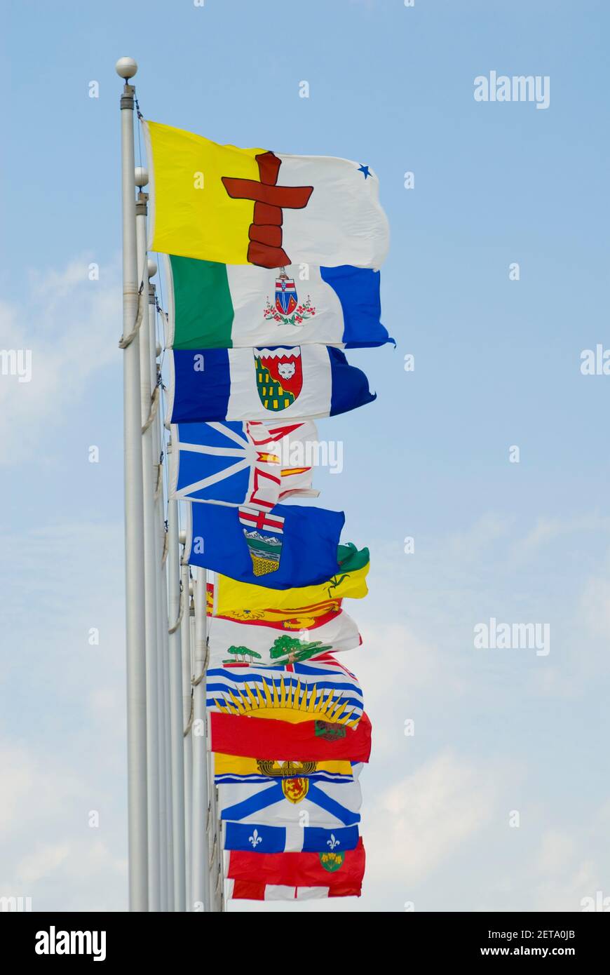 Flags of Canada on Tall Flag Poles Blowing in the Breeze, Ottawa