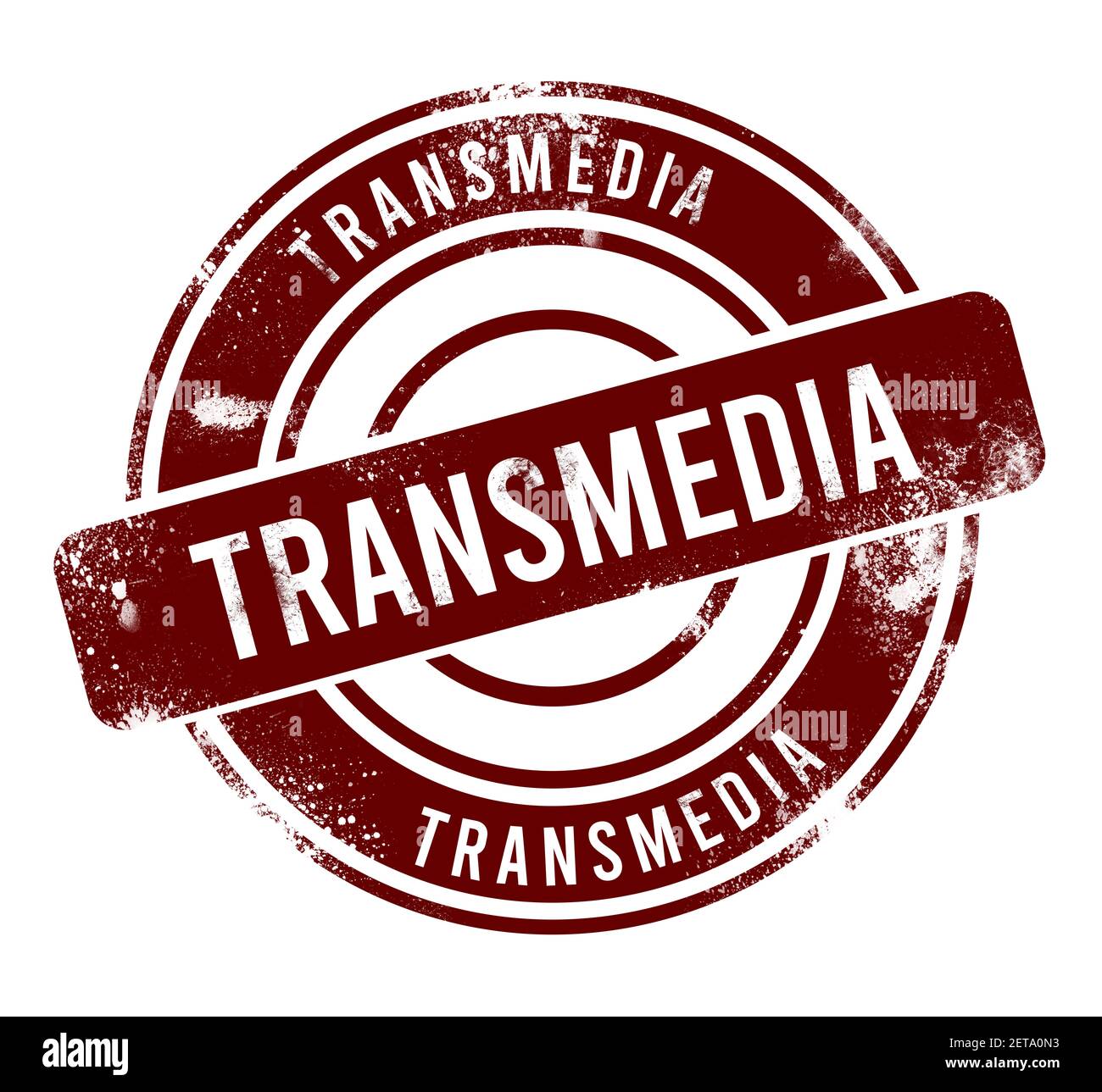 Transmedia - red round grunge button, stamp Stock Photo