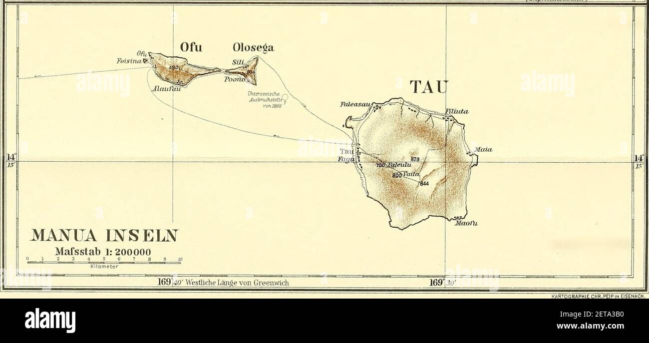 PEIP(1910) Map of the Manu Islands, Samoa. Stock Photo