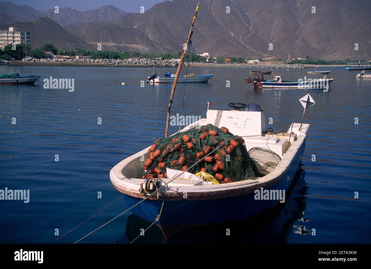 Khor Fakkan Sharjah UAE Fishing Boat and Fishing Nets Stock Photo Alamy