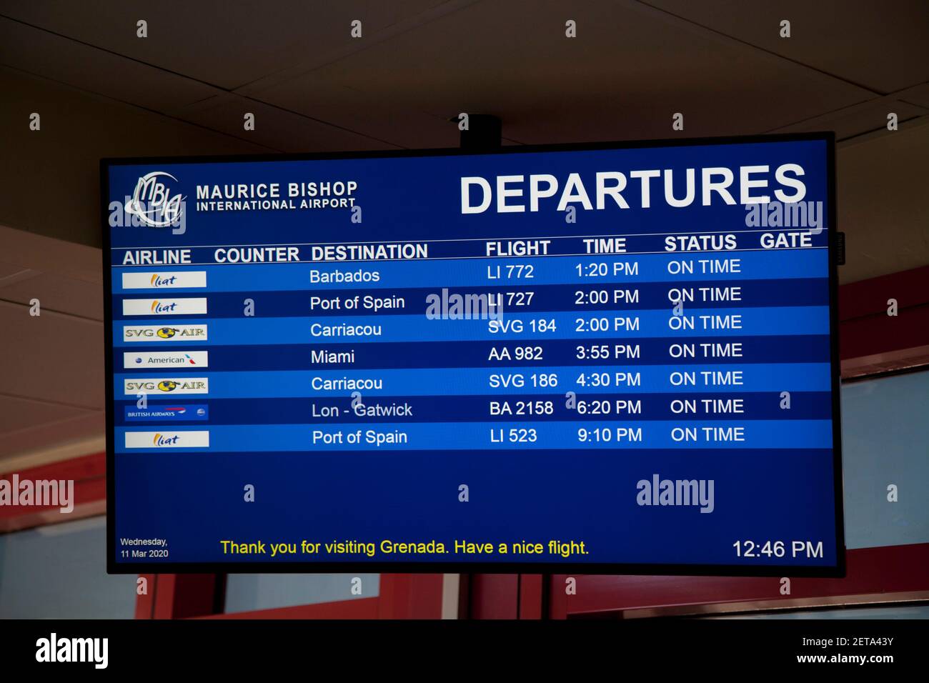 departures board maurice international airport st grenada