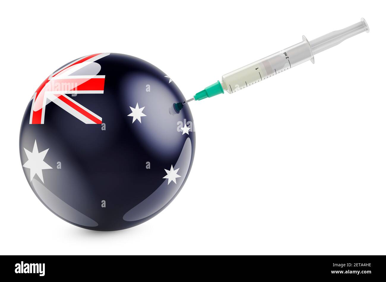 Syringe with Australian flag. Vaccination in Australia concept, 3D rendering isolated on white background Stock Photo