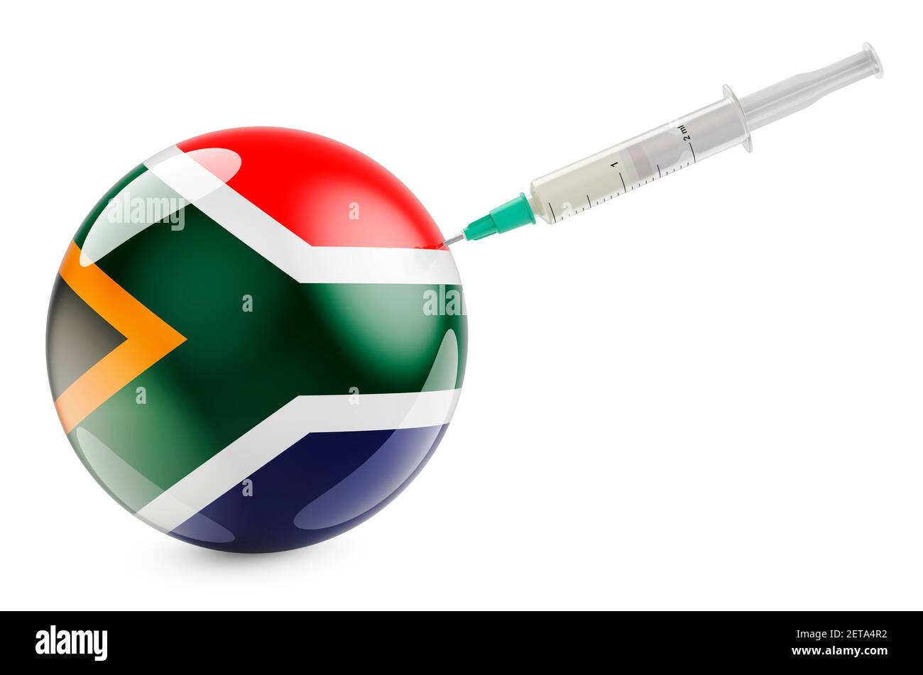 Syringe with South African flag. Vaccination in South Africa concept
