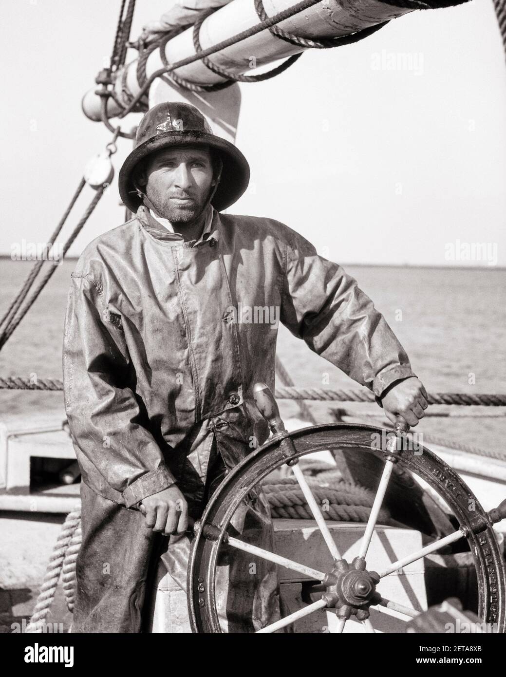 1920s 1930s MAN OLD SALT CHARACTER FISHERMAN WEARING FOUL WEATHER GEAR ...