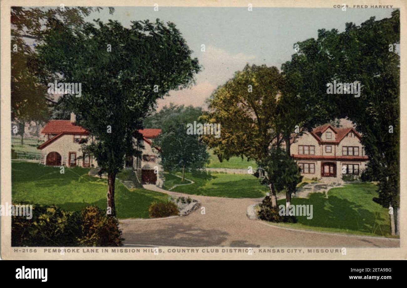 Pembroke Lane in Mission Hills, Country Club District, Kansas City, Missouri. Fred Harvey series