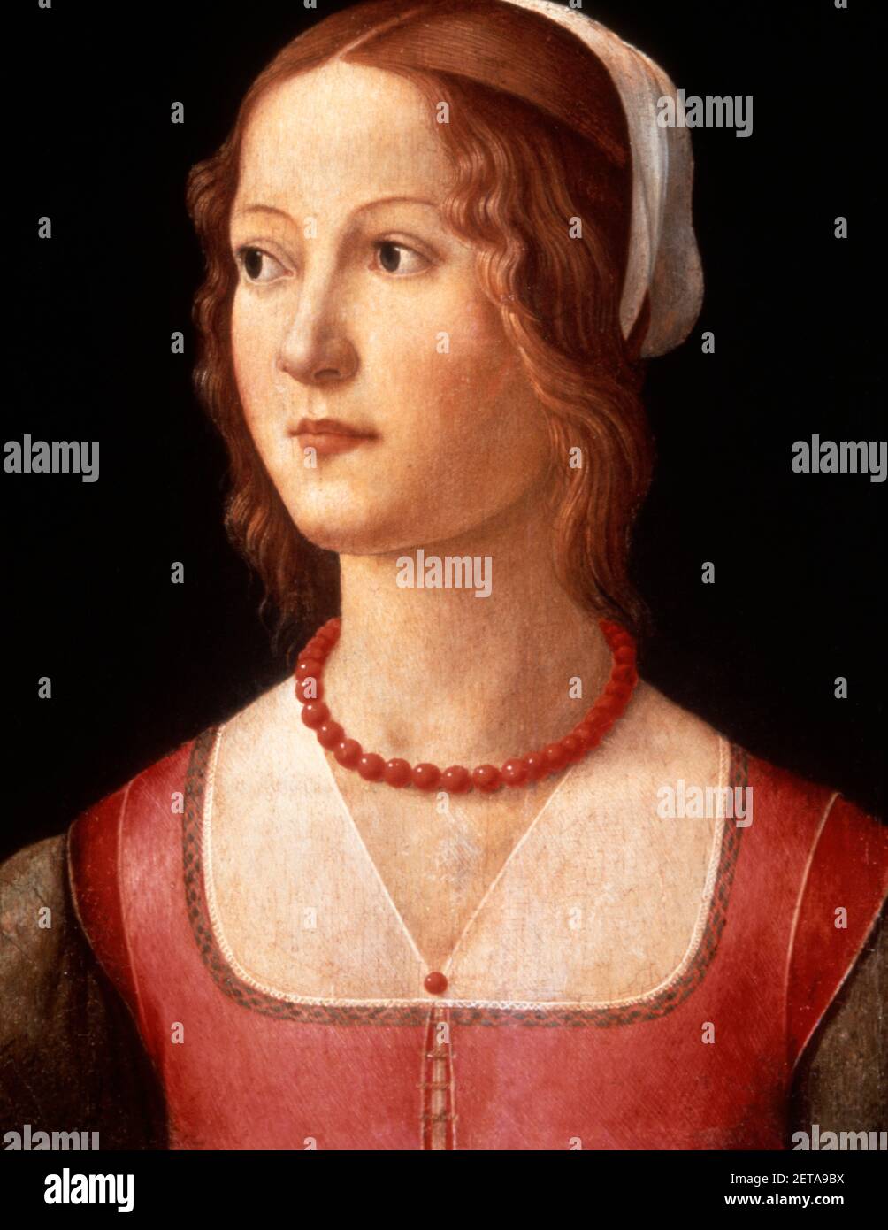 1400s PORTRAIT YOUNG GIRL RED NECKLACE DOMENICO GHIRLANDAIO PAINTING 15th CENTURY CLOTHES GUILBENKIAN MUSEUM LISBON PORTUGAL - ka6851 PHT001 HARS REDHEAD OF RED HAIR 15TH ARTS STYLISH 15TH CENTURY ARTWORK CREATIVITY DOMENICO LISBON PORTUGAL TALENT YOUNG ADULT WOMAN 1400s CAUCASIAN ETHNICITY OLD FASHIONED Stock Photo
