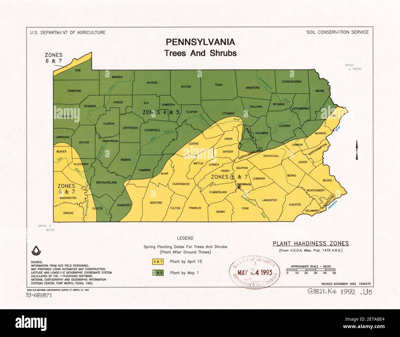 Pennsylvania, trees and shrubs plant hardiness zones Stock Photo Alamy