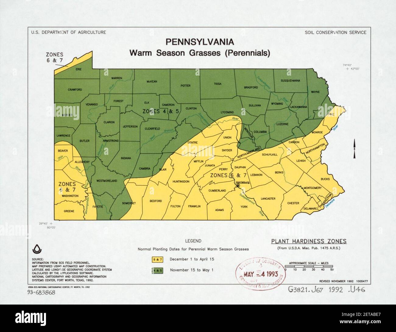 Pennsylvania, warm season grasses (perennials) plant hardiness zones
